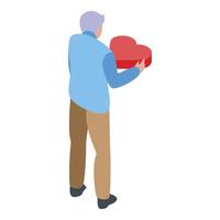 Grandfather take red heart icon, isometric style vector