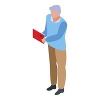 Grandfather read book icon, isometric style vector