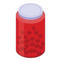 Red berry jam jar icon, isometric style vector