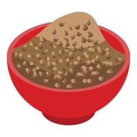 Buckwheat bowl icon, isometric style vector