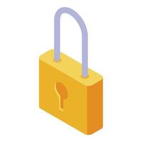 Gold padlock icon, isometric style vector