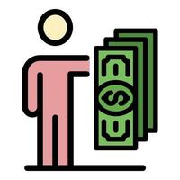 Man holding banknotes icon color outline vector