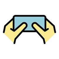 Playing on smartphone icon color outline vector