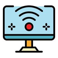 Wifi on computer icon color outline vector