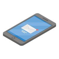 Smartphone new mail icon, isometric style vector