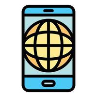 Globe in smartphone icon color outline vector