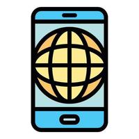 Globe in smartphone icon color outline vector