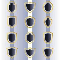 Set of shields, vector icons, black and golden