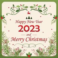 2023 New year eve and Christmas card, vector greeting card, vintage background