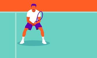 Young man playing tennis on court vector