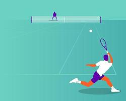 Young man playing tennis on court vector