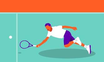 Young man playing tennis on court vector