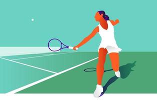 Young woman playing tennis on court vector