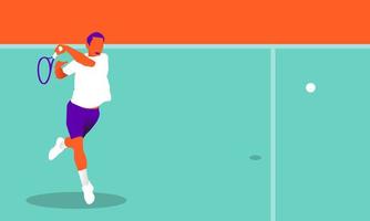 Young man playing tennis on court vector