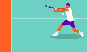 Young man playing tennis on court vector