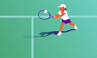 Child playing tennis on court. Little girl with tennis racket and ball in sport club vector