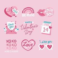Pink Valentine Sticker Set vector