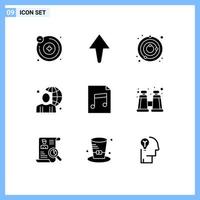 Modern Set of 9 Solid Glyphs and symbols such as binocular document universe audio male Editable Vector Design Elements
