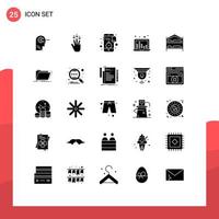 Modern Set of 25 Solid Glyphs and symbols such as bed sound frequency mobile sound bars news Editable Vector Design Elements