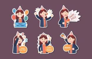 New Year Celebration Sticker Set vector