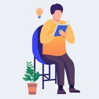 Student sitting in a chair and reading a book vector