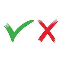 dibujado a mano de marca de verificación verde y cruz roja aislada. icono correcto e incorrecto. ilustración vectorial vector