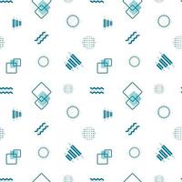 Vector seamless pattern of geometric shapes. Modern blue circles, squares and zigzags. Background or wrapping paper decoration.