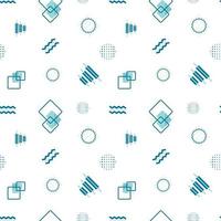 Vector seamless pattern of geometric shapes. Modern blue circles, squares and zigzags. Background or wrapping paper decoration.