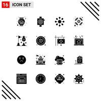 Pack of 16 creative Solid Glyphs of science chemistry health burner support Editable Vector Design Elements