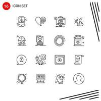 Pack of 16 Modern Outlines Signs and Symbols for Web Print Media such as wild parrot gift carnival technology Editable Vector Design Elements