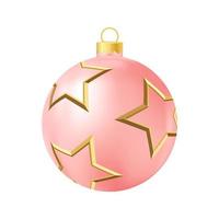 Red Christmas tree toy with golden stars Realistic color illustration vector