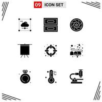 9 Thematic Vector Solid Glyphs and Editable Symbols of lifesaver stand aperture board photo Editable Vector Design Elements