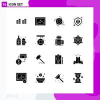 16 User Interface Solid Glyph Pack of modern Signs and Symbols of cup beer field cancer protect Editable Vector Design Elements