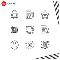 Universal Icon Symbols Group of 9 Modern Outlines of jewel bracelet sea technology experiment Editable Vector Design Elements