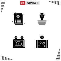 Set of 4 Commercial Solid Glyphs pack for document dashboard file india speedometer Editable Vector Design Elements