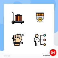 4 Universal Filledline Flat Color Signs Symbols of baggage spanner shopping labour hand employee Editable Vector Design Elements