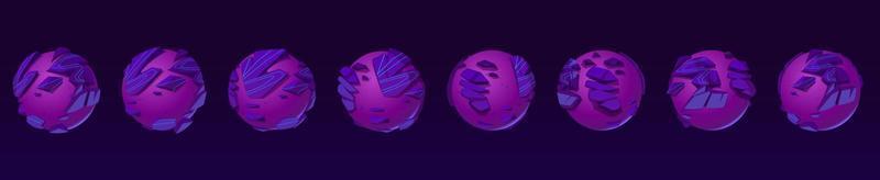 animación de giro del planeta púrpura, rotación del globo vector