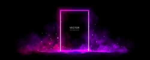 Neon rectangle frame with smoke on water surface vector