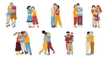 Happy people, friends hug together vector