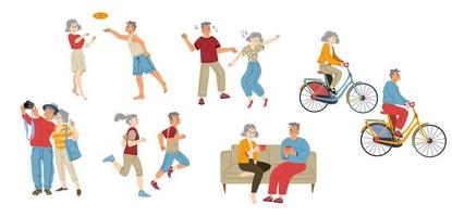 personajes ancianos activos hobby, estilo de vida, danza vector
