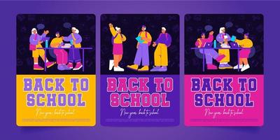 Back to school posters with students studying vector