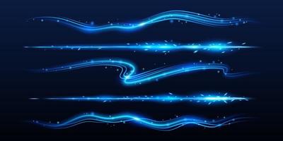 Blue fire lines with light sparks, cracker trails vector