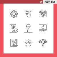 Modern Set of 9 Outlines and symbols such as maracas remove globe hardware devices Editable Vector Design Elements