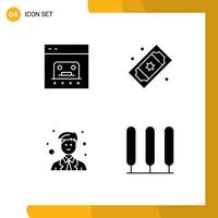 4 User Interface Solid Glyph Pack of modern Signs and Symbols of banking tickets online movie raffle man Editable Vector Design Elements