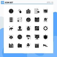 Set of 25 Commercial Solid Glyphs pack for file delete pinch data building Editable Vector Design Elements