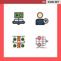 Set of 4 Modern UI Icons Symbols Signs for book garland school love monetization Editable Vector Design Elements