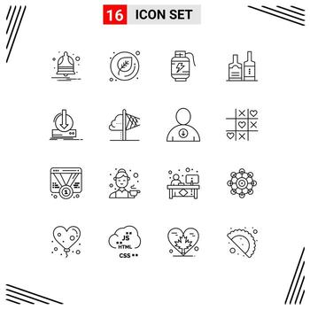 Group of 16 Modern Outlines Set for dlc addition battery bottles beverage Editable Vector Design Elements