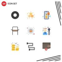 Conjunto de 9 colores planos universales para aplicaciones web y móviles, café, electrodomésticos, banca, silla de casa, elementos de diseño vectorial editables. vector