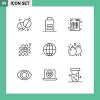 Editable Vector Line Pack of 9 Simple Outlines of web globe brand productivity excellency Editable Vector Design Elements