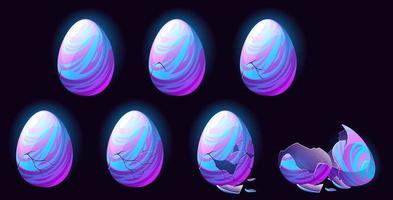 huevos de dragón de fantasía en diferentes pasos de ruptura vector